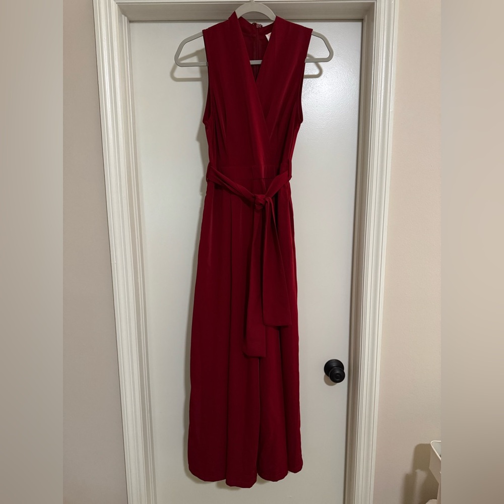 L'ATISTE Red Sleeveless V-Neck Jumpsuit